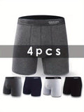 4pcs Cotton Comfy Long Style Men's Underwear Set, Anti-Chafe Legs, Comfortable, Breathable Sports Boxer Briefs Set That Won't Ride Up
