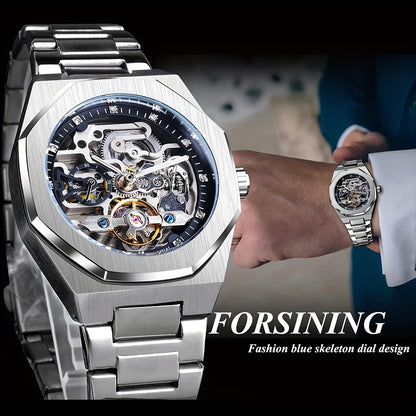 Reloj mecánico automático para hombre: esqueleto de diamantes de imitación 3D, acero inoxidable, estilo deportivo y profesional, regalo perfecto.