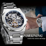 Reloj mecánico automático para hombre: esqueleto de diamantes de imitación 3D, acero inoxidable, estilo deportivo y profesional, regalo perfecto.