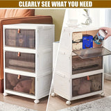 Caja de almacenamiento plegable multifuncional con puertas transparentes, ideal para ropa, libros y juguetes. Estilo clásico, para colocar en el suelo, parte trasera de plástico. Ideal para organizar el dormitorio, el baño, la oficina y la sala de estar.
