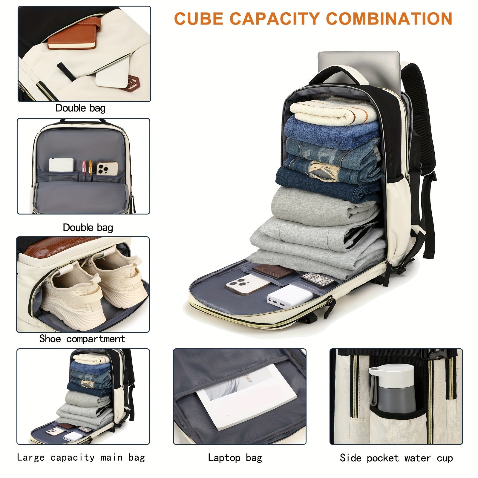 Mochila de viaje con compartimento para zapatos, mochila de gran capacidad para ordenador de negocios, mochila deportiva para viajes al aire libre