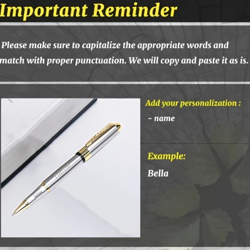 1pc Luxury Personalized Metal Ballpoint Pen Set with 2 Refills and Gift Box - Black & Silver, Engraved Name, Elegant Office and Business Men'S Gift