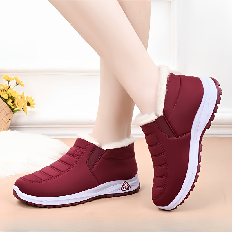 Women's Winter Snow Boots - Thick Warm Slip-On Shoes for Elderly, Solid Color Fabric Upper and Lining, TPR Sole, Autumn Winter, Thick, Elderly, Snow Boots, Slip-on, Solid Color, Fabric Upper, TPR Sole