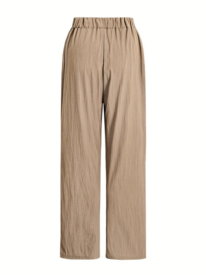 Women'S Casual Beige Knotted Top & Matching Pants Set - Spring/Summer Style, Solid Color, Relaxed Fit with Drawstring Waist, Stylish Accessory Bag, Everyday Casual Wear|Stylish Knotted Top|Drawstring Waist Pants, Casual Wear
