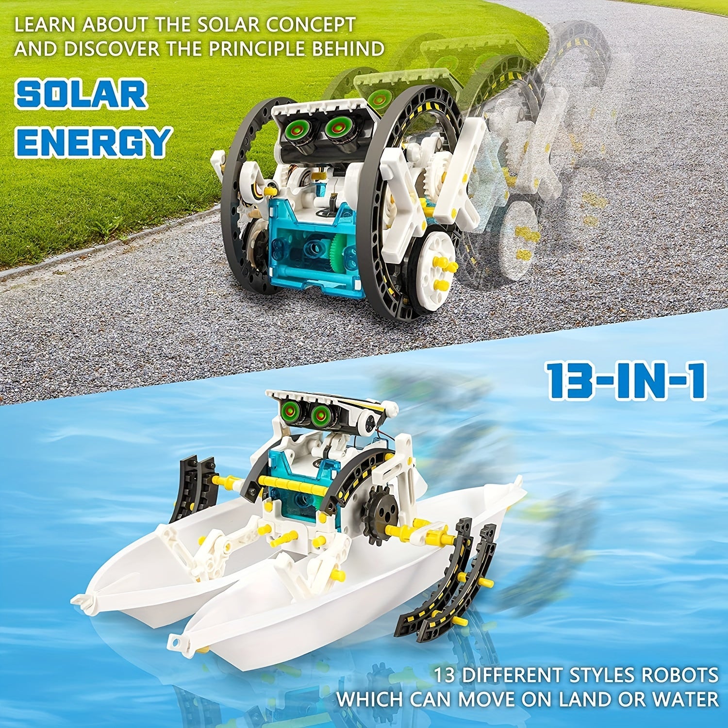 STEM 13-in-1 Solar Power Robots Creation Toy, Educational Experiment DIY Robotics Kit, Science Toy Solar + Battery Powered 2 Modes Building Robotic Set Kids To Build, Halloween, Christmas Gift