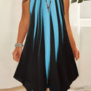 Plus Size Ombre Print Cami Dress, Vacation Style Asymmetrical Hem Sleeveless Crew Neck Dual Strap Dress For Spring & Summer, Women's Plus Size Clothing