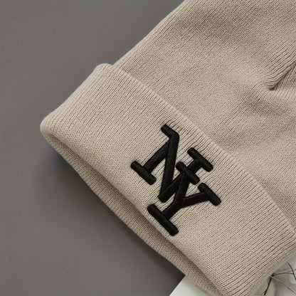 2-Pack Unisex Winter Beanie Hats, Solid Color Knitted Polyester Outdoor Warm Caps, Hand Washable, Fashionable Daily Wear for Men and Women