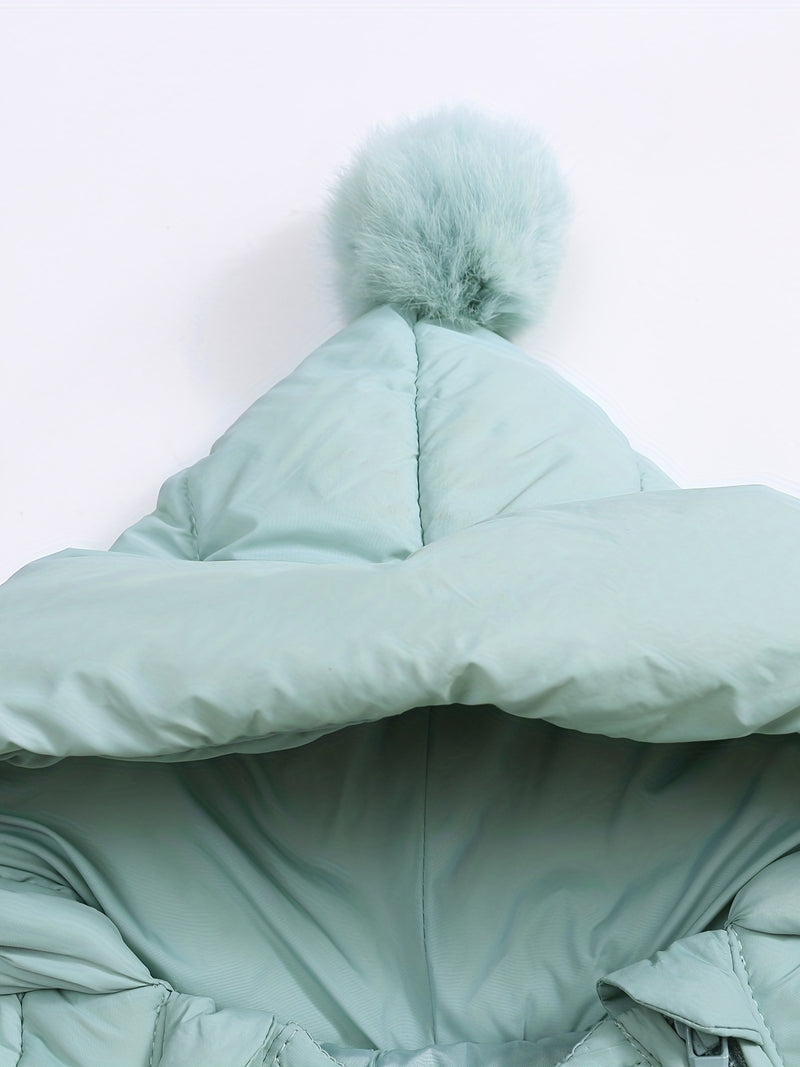 Mono acolchado de invierno para bebé, abrigo informal con capucha y pompón, mono cálido con cremallera frontal, ropa de exterior para bebés y niños pequeños.