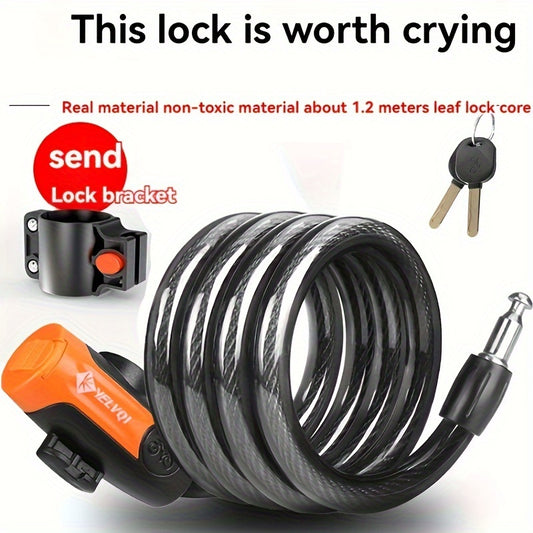 High-Security Bike Cable Lock with Key, Brushed PVC Finish, Anti-Theft Shear-Resistant, Waterproof, 12mm Thick, 125cm Length with Mounting Bracket