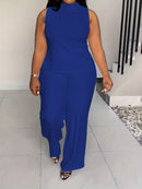 QF2364 Solid Color Summer Sleeveless Casual Suit