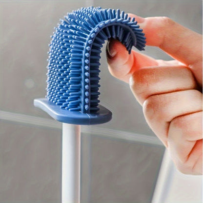 Wall-Mounted Toilet Brush Set, Silicone-Headed Bathroom Cleaning Kit, Space-Saving Long Handle Toilet Cleaner, Ergonomic Design, with 2 Brushes & Holder, for No Electricity Needed, Ideal for Living Room, Bathroom, Toilet, Kit
