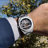 Reloj mecánico automático para hombre: esqueleto de diamantes de imitación 3D, acero inoxidable, estilo deportivo y profesional, regalo perfecto.