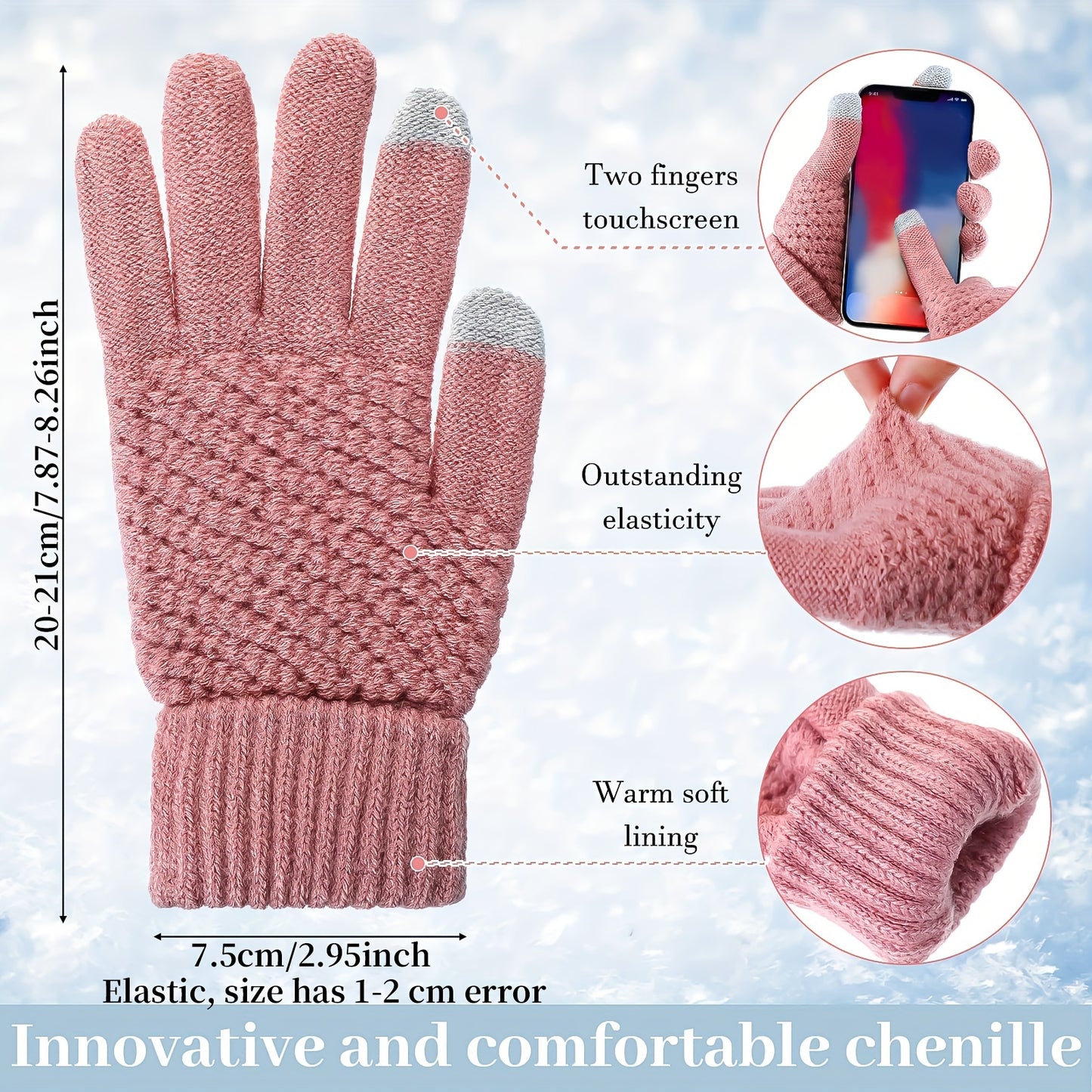 4pcs Winter Warm Accessory Set - Knitted Hat, Touch Screen-Compatible Mittens, Scarf, Ear Warmer - Polyester, Hand Washable, Simple Style - Ideal Gift for Adults, No Feather