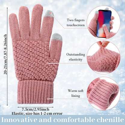 4pcs Winter Warm Accessory Set - Knitted Hat, Touch Screen-Compatible Mittens, Scarf, Ear Warmer - Polyester, Hand Washable, Simple Style - Ideal Gift for Adults, No Feather
