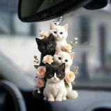 Charming Acrylic Cat & Floral Hanging Ornament - Versatile 2D Decor for Car Rearview Mirror, Bags & Keychains - Perfect Couple's Gift & Holiday Accessory