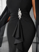 Plus Size, Women's Fashionable and Elegant Batwing Sleeve Mesh Splicing Plus Size Wrap Dress