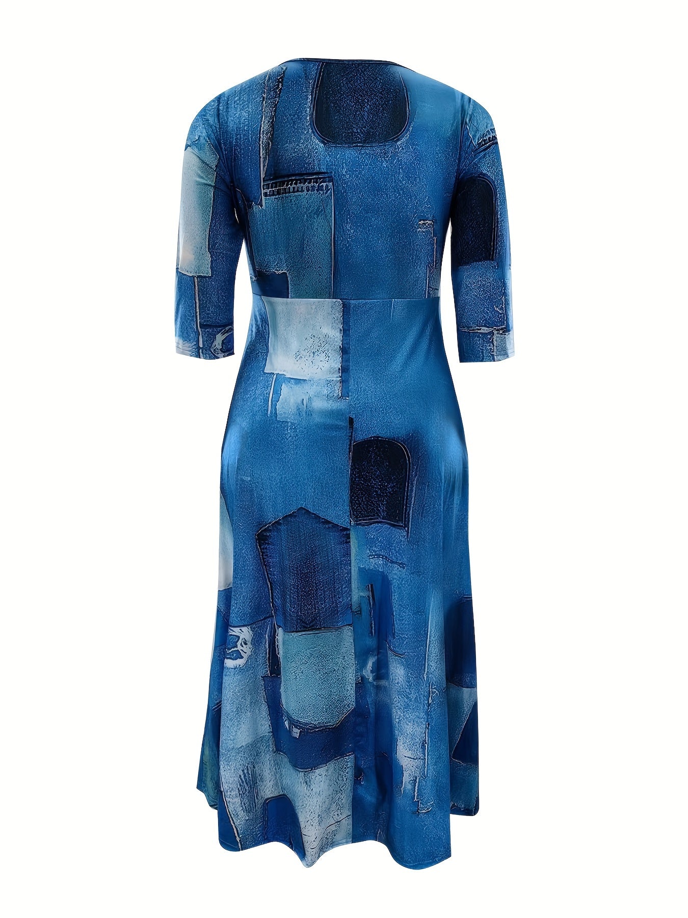 Elegante vestido de poliéster de talla grande con cinturón: cuello redondo elástico cómodo, estilo informal para el fin de semana, dobladillo recto, silueta grande con bolsillos, manga corta, tejido de punto jersey para primavera, verano y otoño.