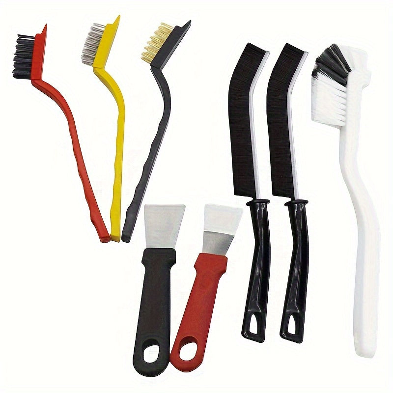 8pcs Multi-Function Cleaning Brush Set - Durable Stainless Steel & Plastic Tools for Kitchen, Bathroom, and Outdoor Use - Includes Stove, Range Hood, Refrigerator Gap, Cup, and Lobster Brushes