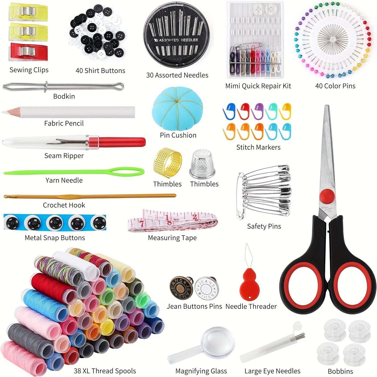 229 Piece Sewing Kit Gift Set for Grandma, Mom, Friends, Adult Beginners, Travelers - Portable Sewing Supplies & Accessories with Case - Includes Thread, Needles, Scissors, Tape Measure, Pins & More