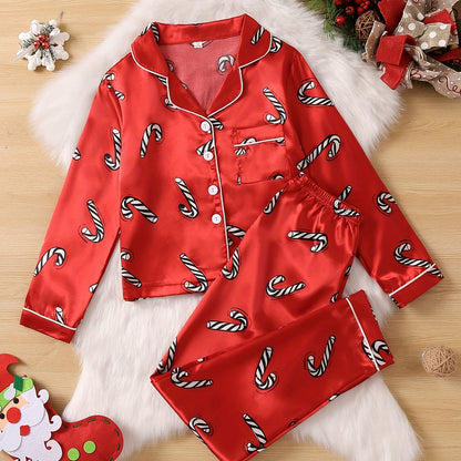 2pcs Set Spring New Year Welcome New Year Flame-retardant Fabric New Year Style Girls Flame-retardant Cardigan with Red Print Casual Long Sleeve Long Pants Pajama Set