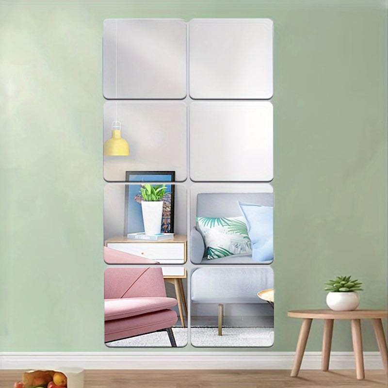 4pcs Set 3D Square Acrylic Mirror Wall Decals, 1mm Thick, Shatterproof & Removable Self-Adhesive for Bedroom, Living Room, Office, Kitchen, Bathroom - Versatile Home Decor