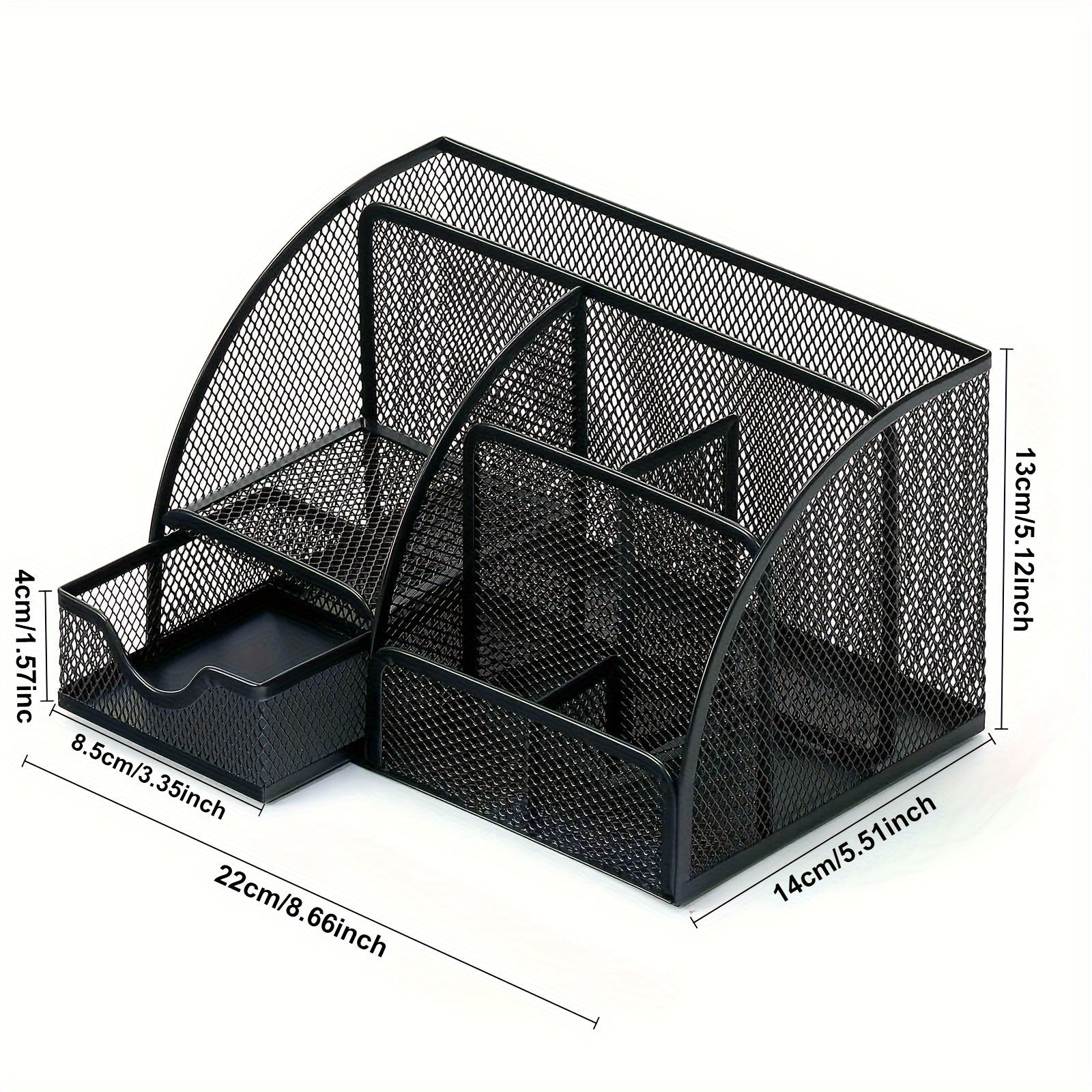 Organizador de escritorio de malla negra con 7 compartimentos: portalápices de gran capacidad, organizador de suministros de oficina, organizador de brochas de maquillaje, construcción de hierro resistente, acabado pintado.