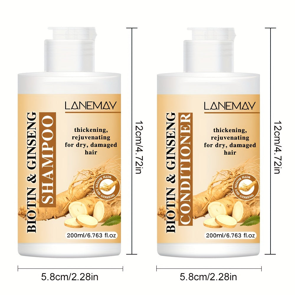 Lanemay Biotin &amp; Ginseng - Set de cuidado capilar (2 champús y acondicionadores) que fortalece y revitaliza el cabello seco y dañado. Sin alcohol, apto para todo tipo de cabello.