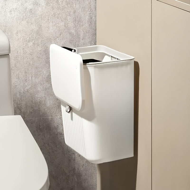 Papelera de pared blanca para cocina, fácil de limpiar y que ahorra espacio. Plástico duradero. Almacenamiento multifuncional.