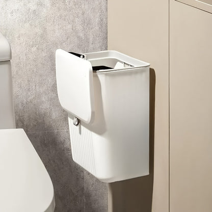 Papelera de pared blanca para cocina, fácil de limpiar y que ahorra espacio. Plástico duradero. Almacenamiento multifuncional.