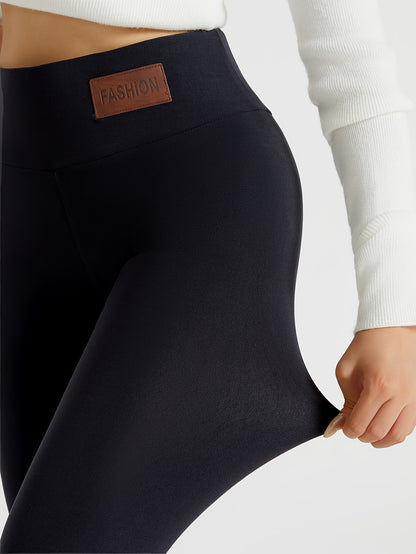 Women's Plush-Lined High Waist Leggings, Elastic And Comfortable, Casual Style Warm Pants For Winter, For Thermal Wear