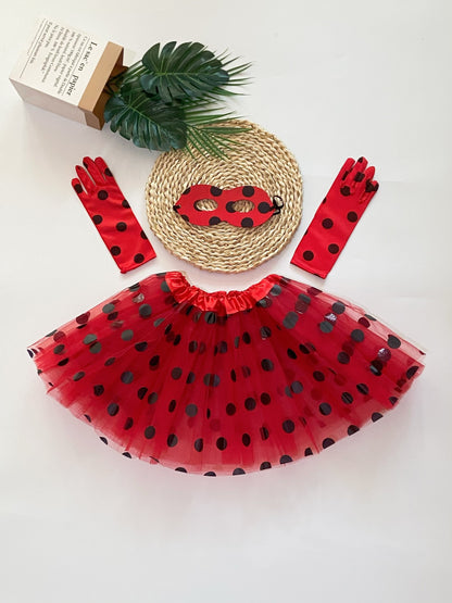 Adorable Ladybug Costume Set for Girls - 3pcs Superhero Beetle Dress-Up with Tutu Skirt, Gloves & Headband - Perfect for Halloween & Parties