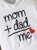 Conjunto de sudadera con capucha y pantalones de manga larga con estampado de letras "Love Dad and Mom" ​​de dos piezas para niños pequeños, ideal para exteriores.