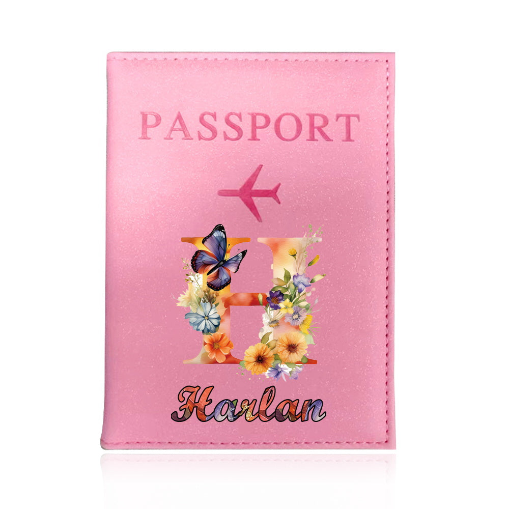 Customized Name Initial Pu Leather Passport Holder Cover Personalized Custom Ultra Slim Wallet Organizer Passport Protector Covers Personal Tailor Waterproof Card Case Storage Cases for Men Women Travel Accessories