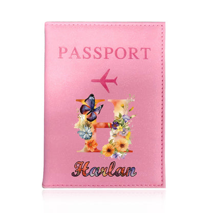 Customized Name Initial Pu Leather Passport Holder Cover Personalized Custom Ultra Slim Wallet Organizer Passport Protector Covers Personal Tailor Waterproof Card Case Storage Cases for Men Women Travel Accessories