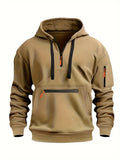 Sudadera de manga larga con capucha y media cremallera para hombre, estilo casual, con bolsillo con cremallera, ideal para invierno y otoño.