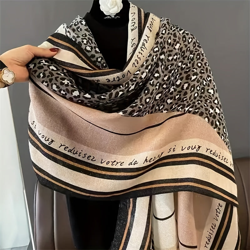 Bohemian Style Women's Winter Scarf Shawl - Polyester, Embroidered and Print Design, Windproof, Snow-Resistant, Ideal for Casual Outdoor Wear, Winter Shawl
