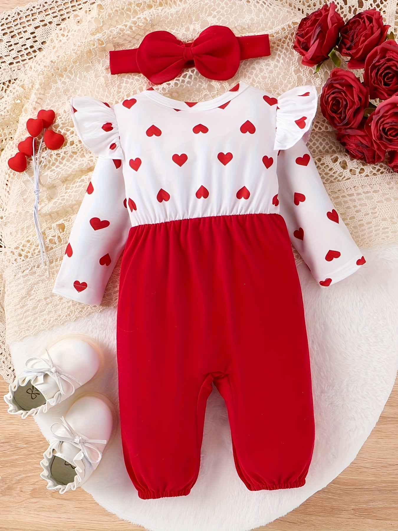 Cartoon Kitten Embroidered Long-Sleeved Jumpsuit And Headwear Set For Newborn To 18 Months Old Baby Girls, Soft Cotton And Spandex Blend, Adorable And Cozy Outfit