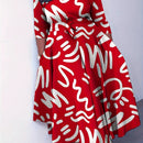 Elegant Women's Plus-Size Dress with Tie Waist, Casual Fashionable Long Sleeve Camouflage Print Knit Fabric with Pocket, X-Shape Fit, Round Neck, Straight Hem, No Bra Pad - Spring/Summer/Autumn