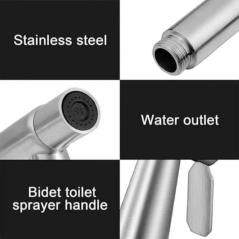 3-Piece Stainless Steel High-Pressure Shower Head Set with Handheld Bidet Sprayer & Tub Attachment - Contemporary Style, Diverter Control, Other Shape, Single-Hole Deck Mount - Enhanced Bathroom Cleaning Comfort