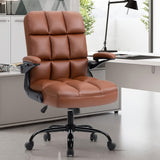 Ergonomic Executive Office Chair with Armrests - PU Synthetic Leather Swivel Desk Chair with Adjustable Height, Head Support, 9-Zone Comfort Design, Wood Frame, and Sponge Cushioning - Home and Office Task Chair with Casters