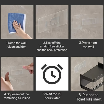 Portarrollos de papel higiénico de pared, fácil de instalar, sin taladros, con soporte para teléfono - Organizador de baño con acabado pulido