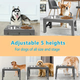 Comederos elevados ajustables para perros pequeños, medianos y grandes. Incluye dos comederos de acero inoxidable para comida y agua. Favorecen una mejor digestión y una mejor postura.