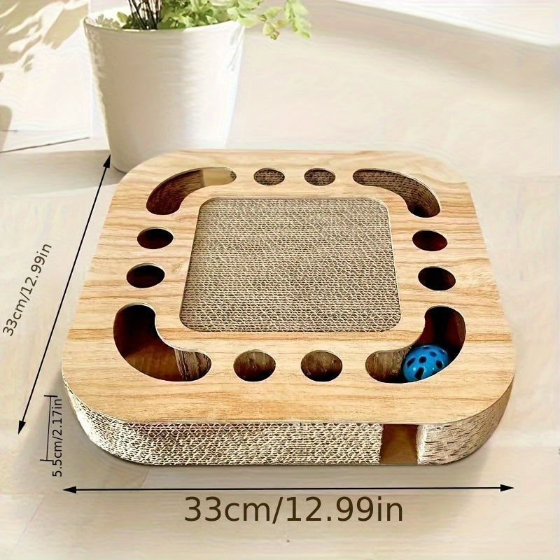 Interactive Cat Scratcher Board with Teaser Ball - Durable Corrugated Cardboard, Multi-Functional Play and Exercise Toy for Cats, Ideal New Year or Christmas Gift - 1pc, Cat Play Toy | Multifunctional Scratcher | Textured Pla