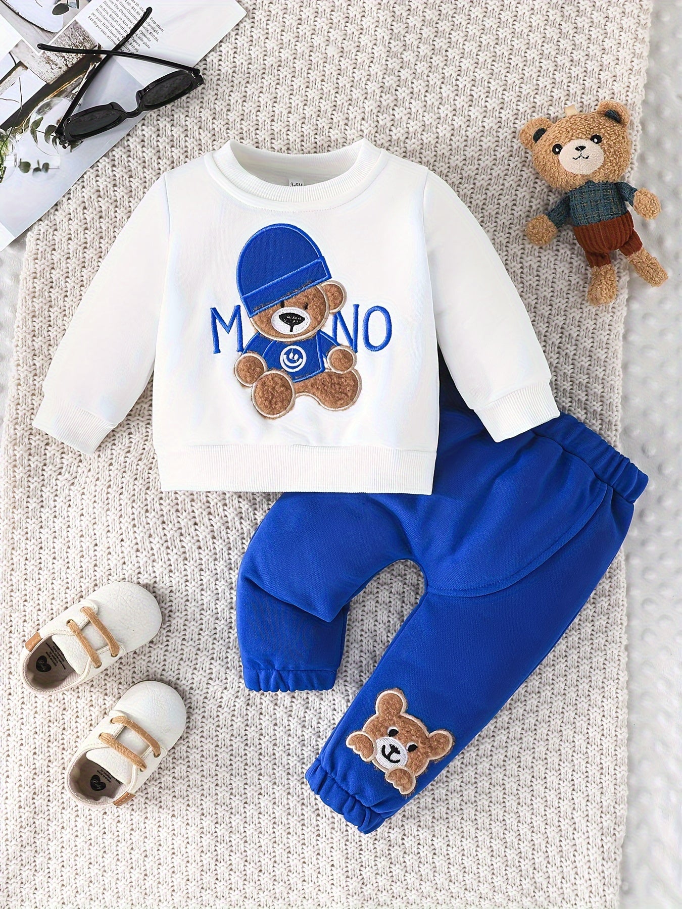 Infant Baby Spring & Autumn Cute Little Bear Print Sweatshirt Set, Long Sleeve Round Neck Top + Trouser Outdoor Clothes Set