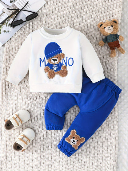 Infant Baby Spring &amp; Autumn Cute Little Bear Print Sweatshirt Set, Long Sleeve Round Neck Top + Trouser Outdoor Clothes Set