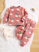 Baby Girls Fashion Autumn Winter Thick Flannel Suit, Comfy & Cute Top + Pants 2pcs Children's Warm New Two-piece Clothing