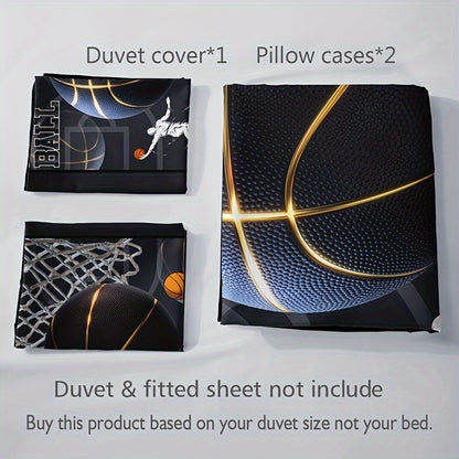 3pcs -Themed Bedding Set - 1 Duvet Cover + 2 Pillowcases, Black with & Print, Breathable Polyester, All-Season Comfort for Home & Dorm Decor