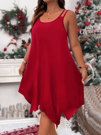 Plus Size Solid Irregular Hem Cami Dress, Casual Sleeveless Dress For Spring & Summer, Women's Plus Size Clothing