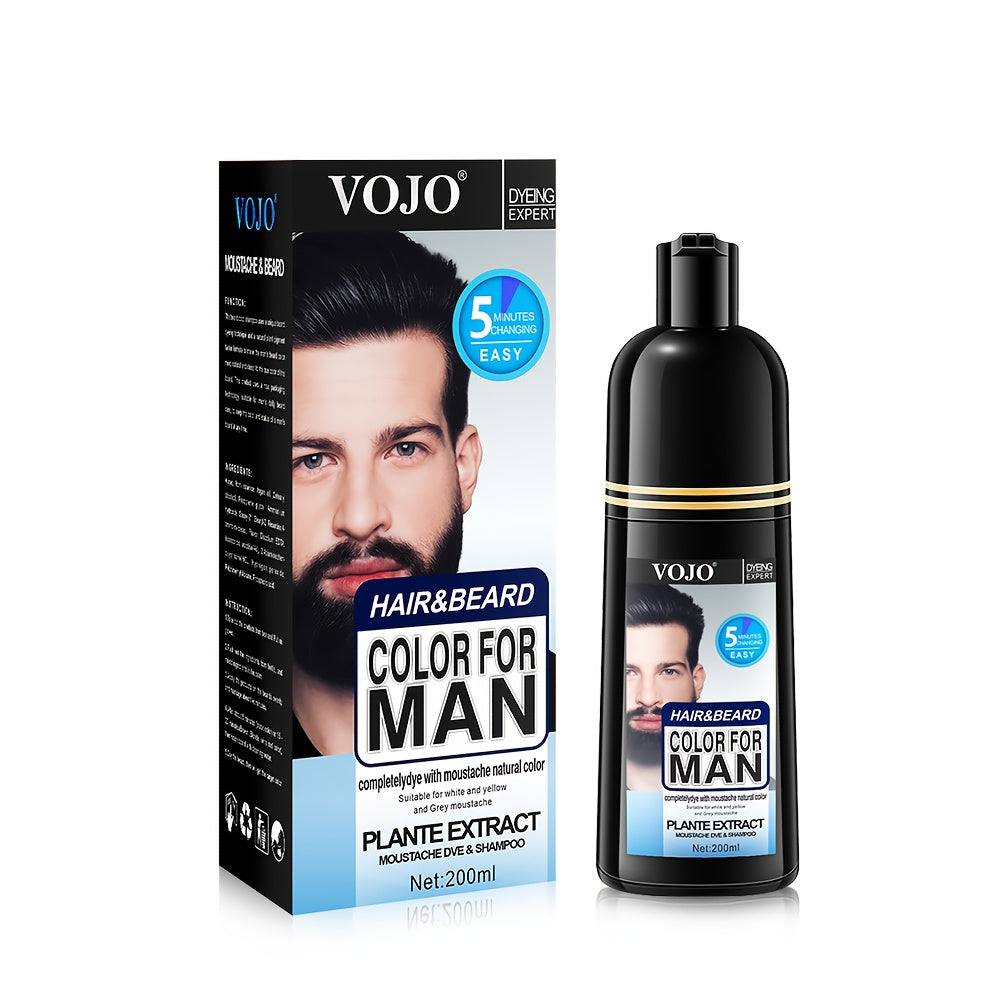 Men's Black Beard & Hair Dye Shampoo - 500ml, Semi-Permanent, Plant-Based Formula for Covering Gray