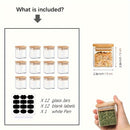 12pcs Glass Spice Jars Set with Natural Bamboo Lids, Airtight Square Jars with Waterproof Sticker Labels, Food Storage Containers, Empty Small Spice Jars for Spices, Salt, Sugar